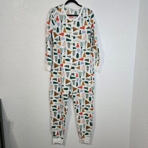 Old Navy Pajama One Piece Christmas Trees Waffle Knit Long Sleeve Adult XL